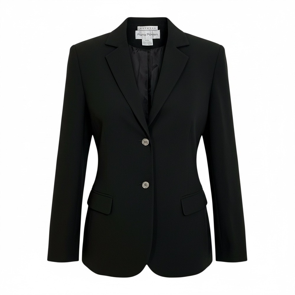 Rena Rowan Black‎ Stretch Blazer Jacket Womens Size 12 Two Button Classic - Picture 7 of 7